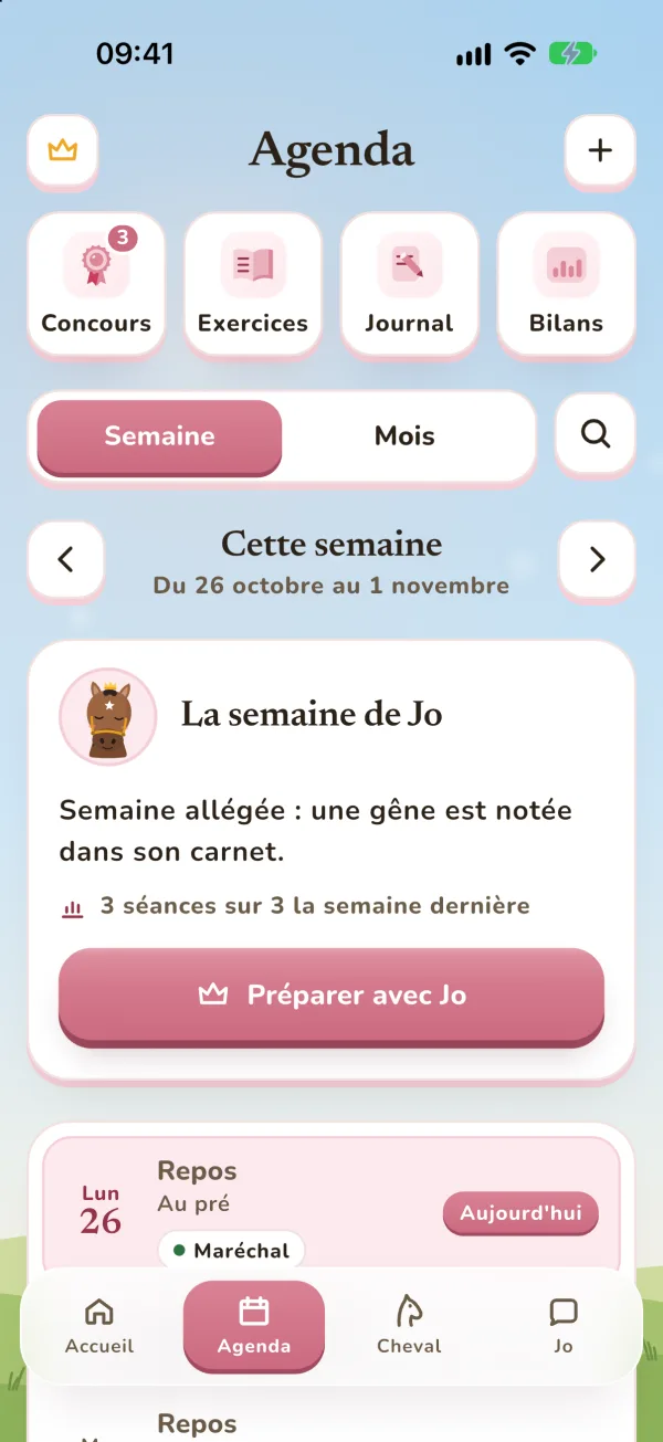 Agenda d'Equiflow : les séances de la semaine